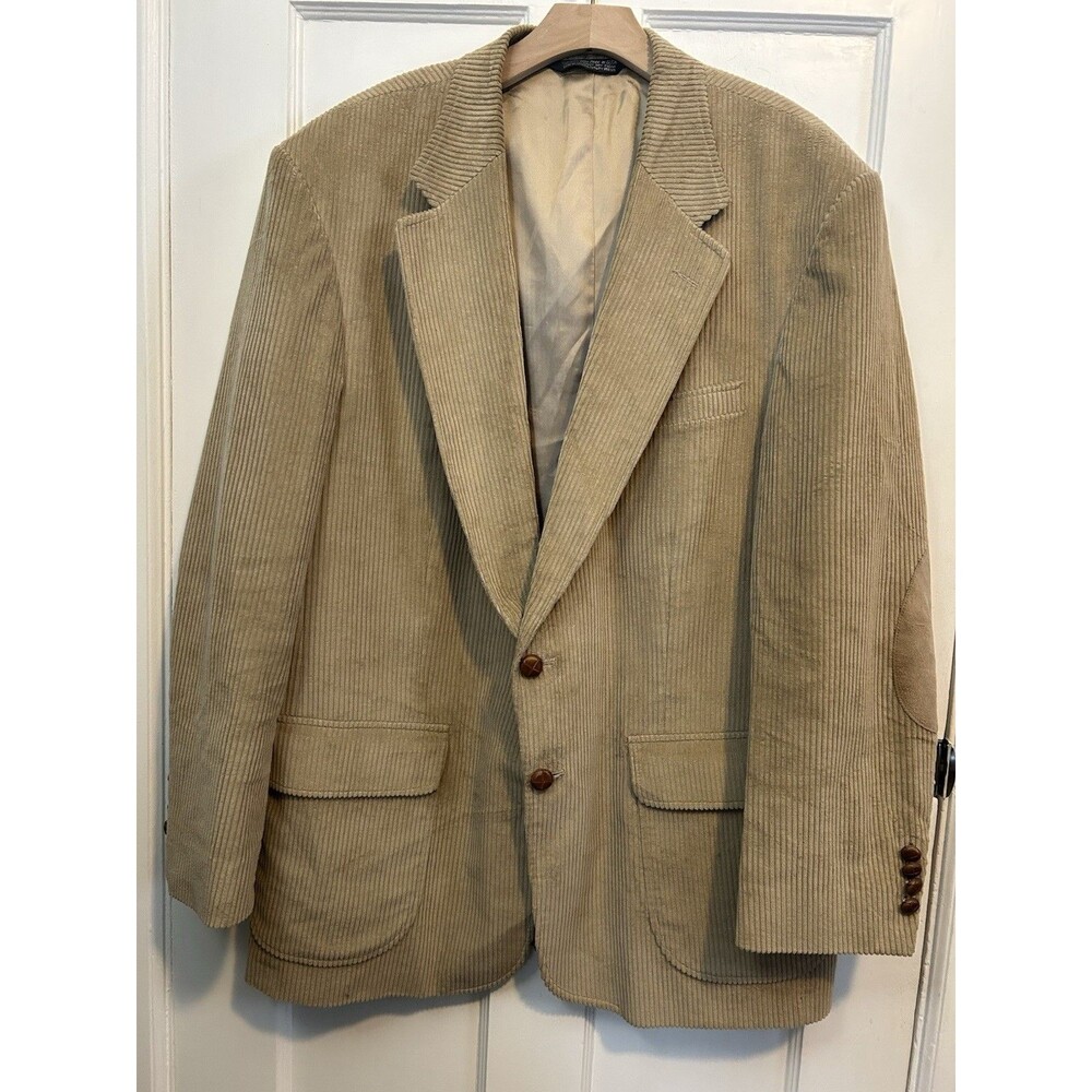 Land’s End Corduroy Blazer Sport Coat Jacket Mens Size 46L Elbow Patch Tan